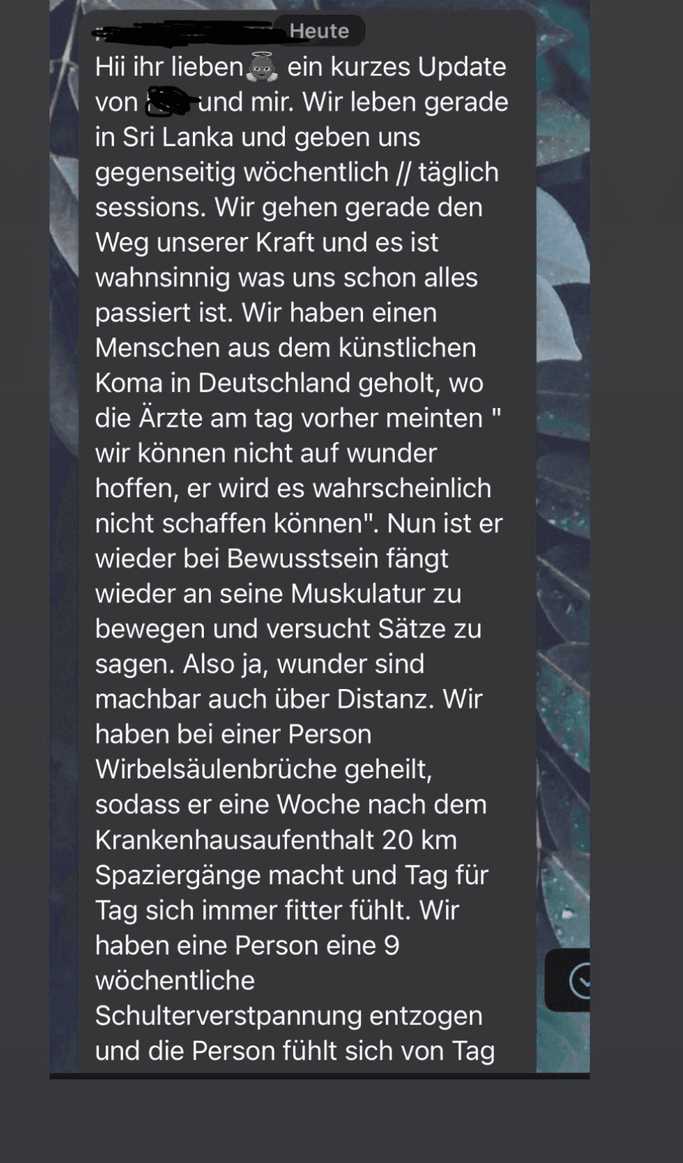 Update aus Sri Lanka: Bericht über Heilungssessions, Erwachen aus künstlichem Koma, Wirbelsäulenbrüche geheilt, Schulterverspannung gelöst