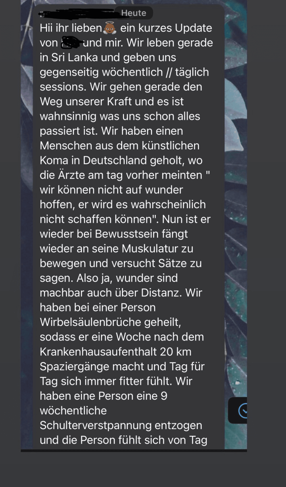 Update aus Sri Lanka: Bericht über Heilungssessions, Erwachen aus künstlichem Koma, Wirbelsäulenbrüche geheilt, Schulterverspannung gelöst